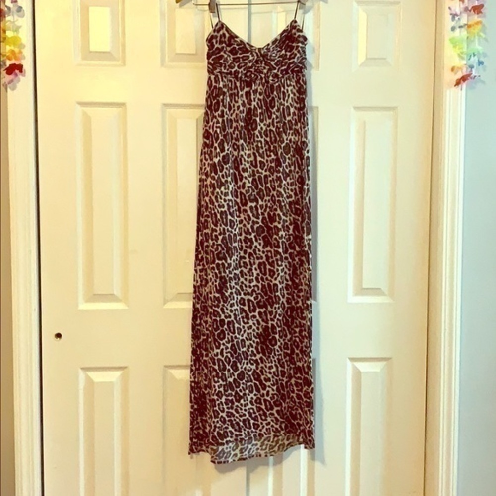Guess Strapless Grey‎ & White Leopard Maxi Dress Small